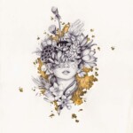 Christina Mrozik, Lotus Child, ballpoint pen and gold leaf on paper, 11 x 14 inches, 13 x 17 inches framed, $795