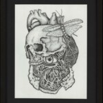 Sleepspeak, vitam mortem (eternal death), copic multiliner pens on 90lb arches watercolor paper, 9 x 12 inches, 11 3/4 x 14 3/4 framed, $400