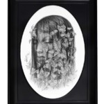Cassie Meder, AUTUMN, graphite, watercolor, and iridescent foil on 140 lb cold press watercolor paper, 6.5 x 4.5 inches, 8 x 6 inches in hand painted vintage frame c. 1970s, $300