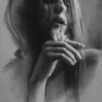 Kate Zambrano, Winter, charcoal and pastel on grey toned paper, 9 x 12 inches (artwork size), $400