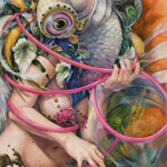 Hannah Yata, Rainbow Herbicides, oil on canvas, 20 x 36 x1.5 inches
