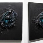 Regan Rosburg, Slick, oil, resin, paper wasp nest on panel, 20 x 24 inches, $3,200