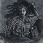 Sonya Palencia, Moonrise above Bohemia, charcoal and chalk on gray toned paper, 8 x 10 inches, $770
