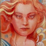 Mythology, resin, pencil, gold leaf and acrylic over panel, 5 x 7 x 3 1/4, $500