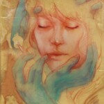 Angels and Demons, resin, pencil, gold leaf and acrylic over panel, 11 x 14 x 3 3/4, $1800