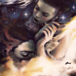 Kristin Shiraef, Amidst Lovers Fixation, mixed media (soft pastel, color pencil, ink and acrylic on mixed media tented paper, 8 x 17 inches, 14 x 24 inches framed, $1,400