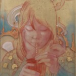 Lucidity, resin, pencil, gold leaf and acrylic over panel, 11 1/2 x 14 x 2, $1800