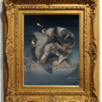 “Predatory Love”, (framed) oil and goldleaf on board, 11 x 14 inches, 18 x 21.25 inches framed, Please inquire on pricing: info@havenartgallery.com