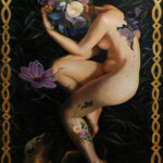 “Hermaphrodite Sleeps”, oil and goldleaf on board, 19.5 x 37.5 inches, 31.75 x 49.75 inches framed, Please inquire on pricing: info@havenartgallery.com
