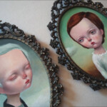 “Lovers”, (framed) oil on wood, 7.1 x 9.4 inches, 9.4 x 13.4 inches framed in vintage brass frame from 1950s, $1,400 each, 2,700$ pair (better image coming soon)