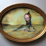 "Death of the fish king" (framed), oil on wood, 11.8 x 15.7 inches (oval), vintage frame, $2,400