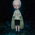 "Moth boy", oil on wood, 11.8 x 15.7 inches, 17.3 x 21.3 inches framed, $2,400
