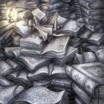 Adam Oehlers,“Turn the Pages”, watercolor, pen and pencil. 10.5 x 10.5 inches, $600
