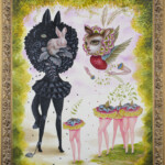 Jennybird Alcantara, “A Chance Encounter” oil and acrylic on paper, 18 x 24 inches, 21 x 27 inches framed, $8500.