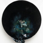 "Vanitas III”, Three-dimensional sculptural painting (paint, mylar, silk, wood, foam, resin, pheasant wings, wasp nests, squirrel skulls), 23 x 27 x 4 inches, $6,000 (SOLD)
