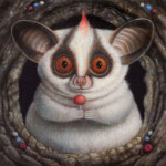 Jean Pierre Arboleda, “Peeper”, oil on wood, 6 x 6 inches, $900