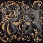 Rebecca Yanovskaya, Paso Doble, 2k Gold Leaf & Ballpoint Pen, 6 x 6 inches, 14 x 14 inches framed, $775 | Musical Inspiration: “Paso Doble”