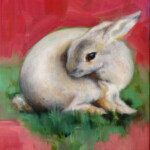 Kelly Houghton, “Rabbit”, oil on board, 8 x 10 inches, $600 (Historical Reference: Cluny's "Lady and the Unicorn" tapestries)