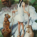 Kelly Houghton, “Touch”, oil on board, 36 x 24 inches, $6,000 (Historical Reference: Cluny's "Lady and the Unicorn" tapestries)