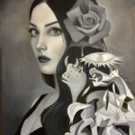 Luna Milly, “Guernica”, oil on canvas, 17 x 11 inches, $750 (Historical Reference: Pablo Picasso, “Guernica”