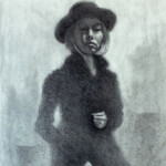 Mandy Tsung, “Self Portrait (A Reply to Romaine), Charcoal, graphite, wax on Rives paper mounted to cradled wood, 14 x 11 inches, $500 (Historical Reference: Romaine Brooks)