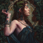 Michael C. Hayes, “Byzantium”, oil on panel, 24 x 18 inches, 30 x 26 inches framed, $3,600 (Historical Reference: Alphonse Mucha's Byzantine heads and the Laurel and Ivy jewelry box designs)