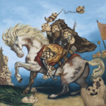Henry Schreiber, “Marmots the Hun”, oil on cradled panel, 20 x 20 inches, $2,500 (Historical Reference: Eugene Delacroix “Atilla the Hun”)
