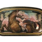 Scott Fischer, "Lady Godiva", acrylic ink on hand engraved copper, 8 x 15 inches (painting size), $2200 (Historical Reference: Lady Godiva)