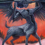 Brendon Flynn, “Guardian at the Heavenly Gate”, acrylic on Masonite, 14 x 18 inches, $900 | Mythological Inspiration: The Lamassu from Mesopotamian/ Sumerian culture