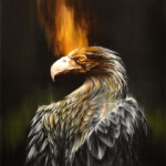 Brin Levinson, “Thunderbird”, oil on panel, 18 x 24 inches, $1,500 | Mythological Inspiration: Thunderbird from Native American mythology