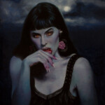 Laurie Lee Brom, “Ambrosia”, oil in linen, 16 x 20 inches, $2,200 | Mythological Inspiration: Vampires