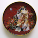 Mall, “Kitsune Lady”, acrylic & Masking tape on Japanese wood, covered in resin, 9.5 x 9.5 x 1 in, $800| Mythological Inspiration: Kitsune
