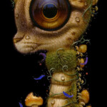 Naoto Hattori, “Fungus Dragon”, acrylic, 3 x 6 inches, 5.5 x 8.5 inches framed, $1,200 | Mythological Inspiration: Dragons