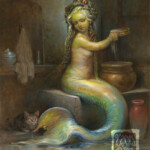 Omar Rayyan, “Mermaid’s Bath”, oil, 24 x 18 inches, $6,000 | Mythological Inspiration: Mermaids