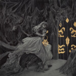 Rebecca Yanovskaya, “Eerie Omens”, 2k gold leaf and ballpoint pen, 6.25 x 6.25 inches, $820 | Mythological Inspiration: The Bluebeard Story (A French Fairytale)