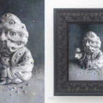 Tom Bagshaw, “Hyakume Yokai”, one off digital painting on cotton rag, mounted on board, embellished varnished and framed, 6 x 8 inches, 9 x 11.5 inches framed, $200 | Mythological Inspiration: Hyakume Yokai from Japanese Mythology