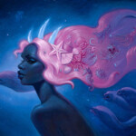 Mia Araujo, "Cosmic Mermaid”, acrylic on wood, 9 x 12 inches, $1200