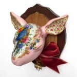 Miso, “Lamb with Parrot”, resin, metal and velvet, 3 x 3.5 inches, $450