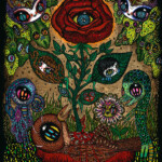 Ciou, "Bloody Garden", acrylic, ink, paper on wood, 12 x 16 inches, $1,300