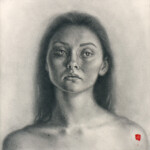 Mandy Tsung, “Her Voice Was the Arrow”, graphite, acrylic on paper mounted to wood, 14 x 14 inches, $800