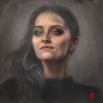 Mandy Tsung, “A Thousand Capacities Spring”, oil, graphite, acrylic on paper mounted to wood, 14 x 14 inches, $900