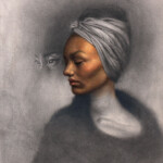 Mandy Tsung, “Espial”, oil, graphite, acrylic on paper mounted to wood, 22 x 18 inches, $1,600