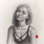 Mandy Tsung, “Breathing, the Luster Dripping”, graphite, acrylic on paper mounted to wood, 9.75 x 9.75 inches, $400