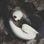 Mahlimae, “We are wounded by the words people speak, but we die from the ones that were never spoken.”, stone clay, glass, Australian merino wool, moss, feathers, dried grass, preserved trichosurus vulpecula tail, 5.5 x 3.5 inches, $570