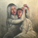 Mandy Tsung, “Silence Will Close Behind Us”, oil, graphite, acrylic on paper mounted to wood, 21.12 x 21.12 inches, $2,000