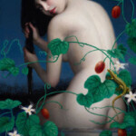 Chie Yoshii, "Bathing in a Lake", oil on wood panel, 16 x 12 inches.