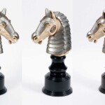 Christopher Conte, "Armored Horse", white bronze, brass, polyurethane and marble, 12 x 4.5 inches, $4,850