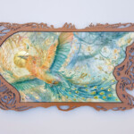 Stephanie Law, "The Blue Above", watercolor, gold leaf, resin, custom cut wood frame, 9.25 x 18.3 inches, framed size 12 x 24 inches, $1,795