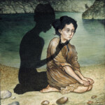 Jason Mowry, "The Shadow on The Shore", watercolor and gouache, 8 x 8 x 2 inches, $550