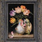 Omar Rayyan, "tulips with turtle", oil on panel, 12x16 inches, $8,000